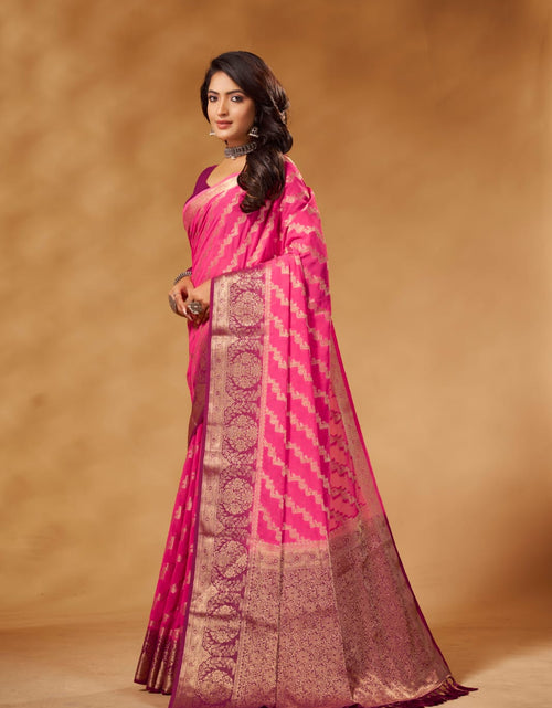 Load image into Gallery viewer, Women&#39;s Designer Pink Georgette Saree for Wedding and Rakshabandhan mahezon
