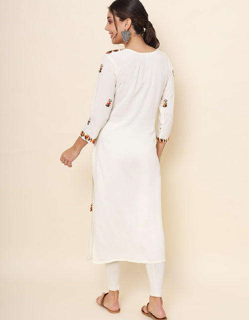 Load image into Gallery viewer, Women&#39;s White and Black Lucknowi Chikankari Kurti For Rakshabandhan and Wedding Wear mahezon
