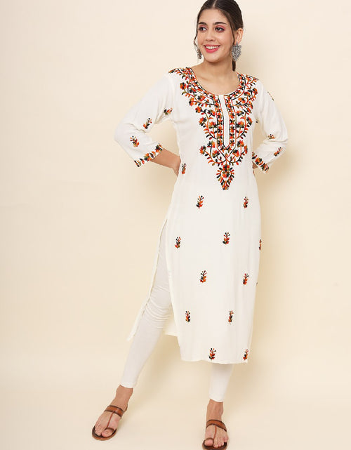 Load image into Gallery viewer, Women&#39;s White and Black Lucknowi Chikankari Kurti For Rakshabandhan and Wedding Wear mahezon
