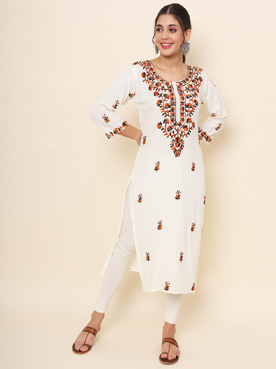 Women's White and Black Lucknowi Chikankari Kurti For Rakshabandhan and Wedding Wear mahezon