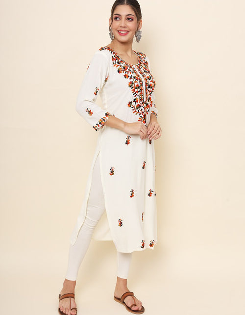 Load image into Gallery viewer, Women&#39;s White and Black Lucknowi Chikankari Kurti For Rakshabandhan and Wedding Wear mahezon
