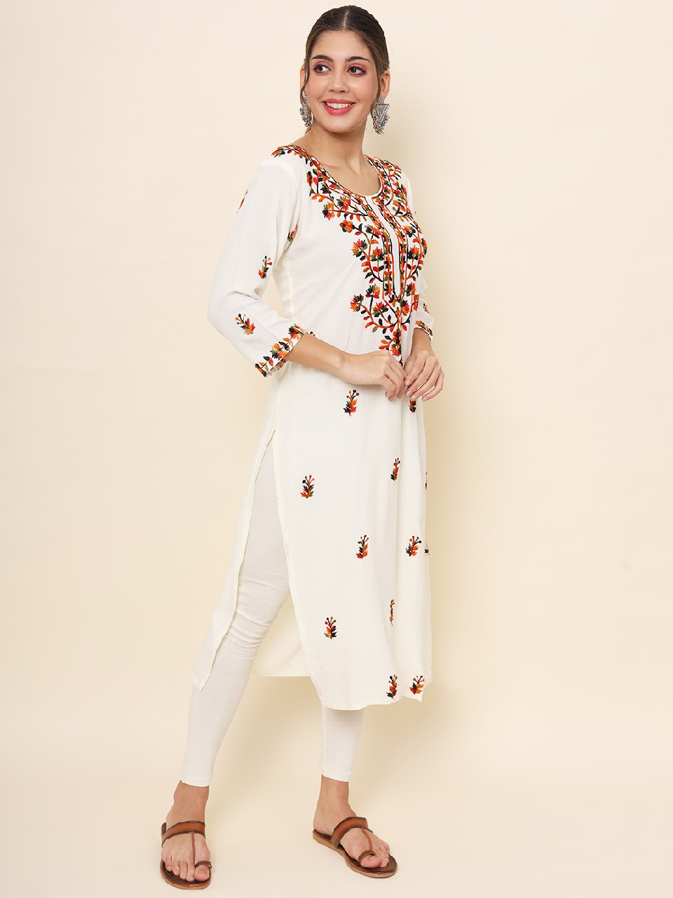 Women's White and Black Lucknowi Chikankari Kurti For Rakshabandhan and Wedding Wear mahezon