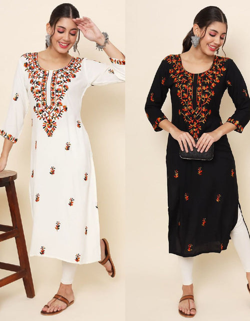 Load image into Gallery viewer, Women&#39;s White and Black Lucknowi Chikankari Kurti For Rakshabandhan and Wedding Wear mahezon
