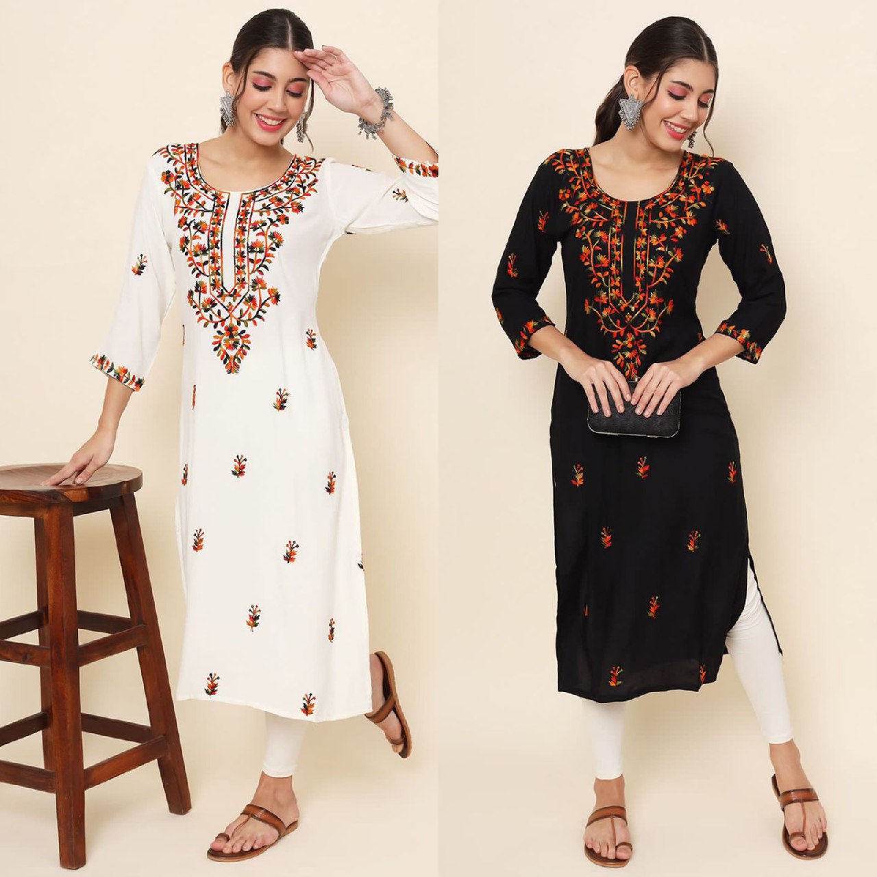 Women's White and Black Lucknowi Chikankari Kurti For Rakshabandhan and Wedding Wear mahezon