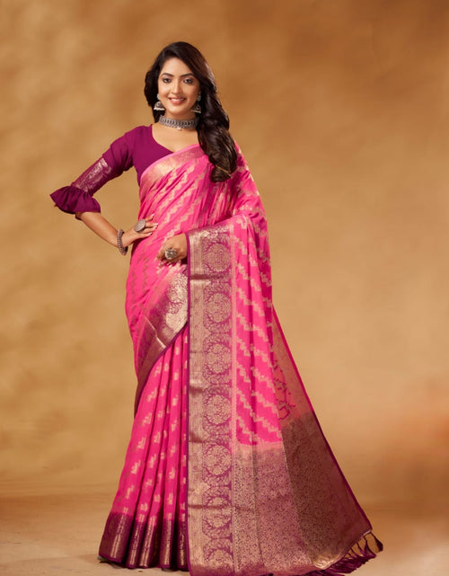 Load image into Gallery viewer, Women&#39;s Designer Pink Georgette Saree for Wedding and Rakshabandhan mahezon
