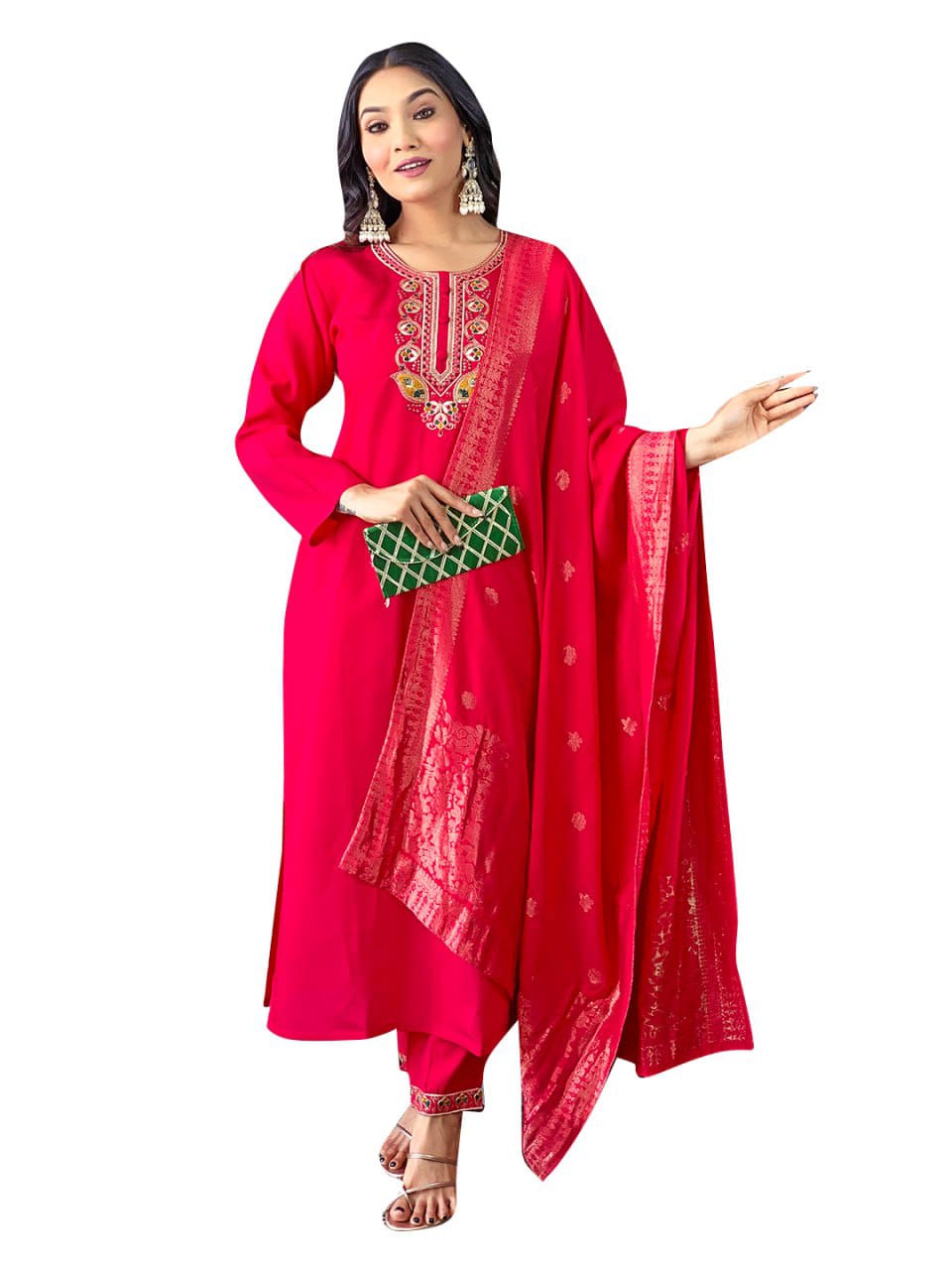 Women's Embroidery Kurta Pant Dupatta Set for Wedding and Raksha bandhan mahezon