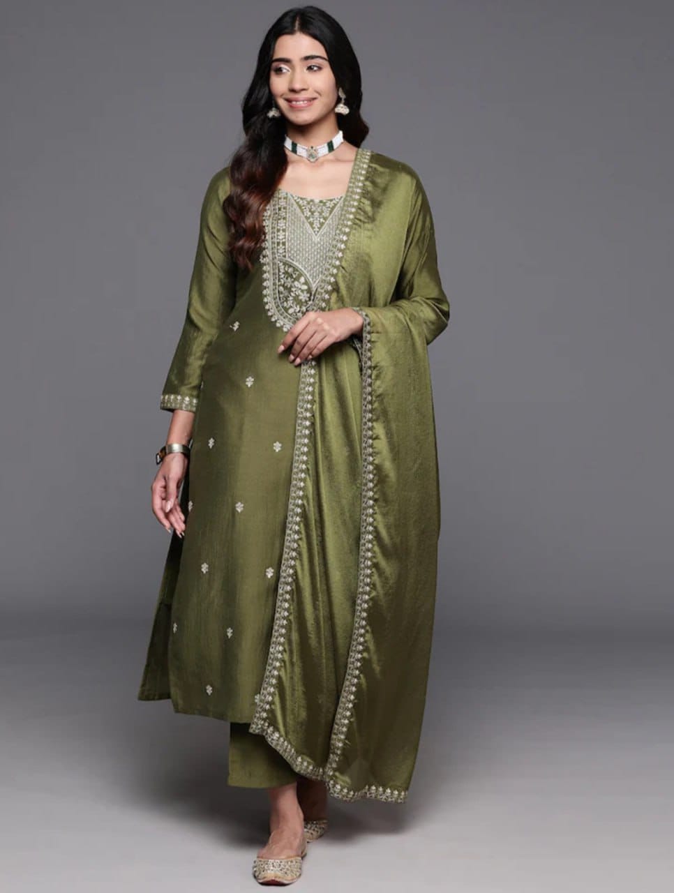 Women's Green Kurta Pant Dupatta Set for Wedding and Festival Wear mahezon