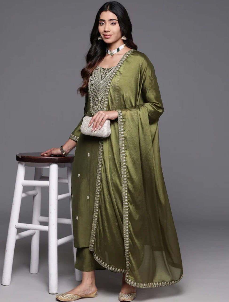 Women's Green Kurta Pant Dupatta Set for Wedding and Festival Wear mahezon