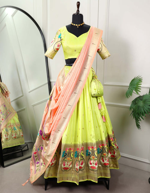 Load image into Gallery viewer, Women Green Paithani Lehenga Choli Dupatta Set for Wedding and Festival mahezon
