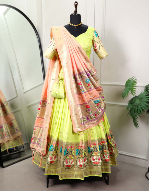 Load image into Gallery viewer, Women Green Paithani Lehenga Choli Dupatta Set for Wedding and Festival mahezon
