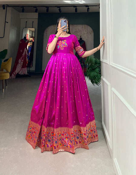 Women Traditional Purple Paithani Gown for Wedding and Raksha Bandhan mahezon