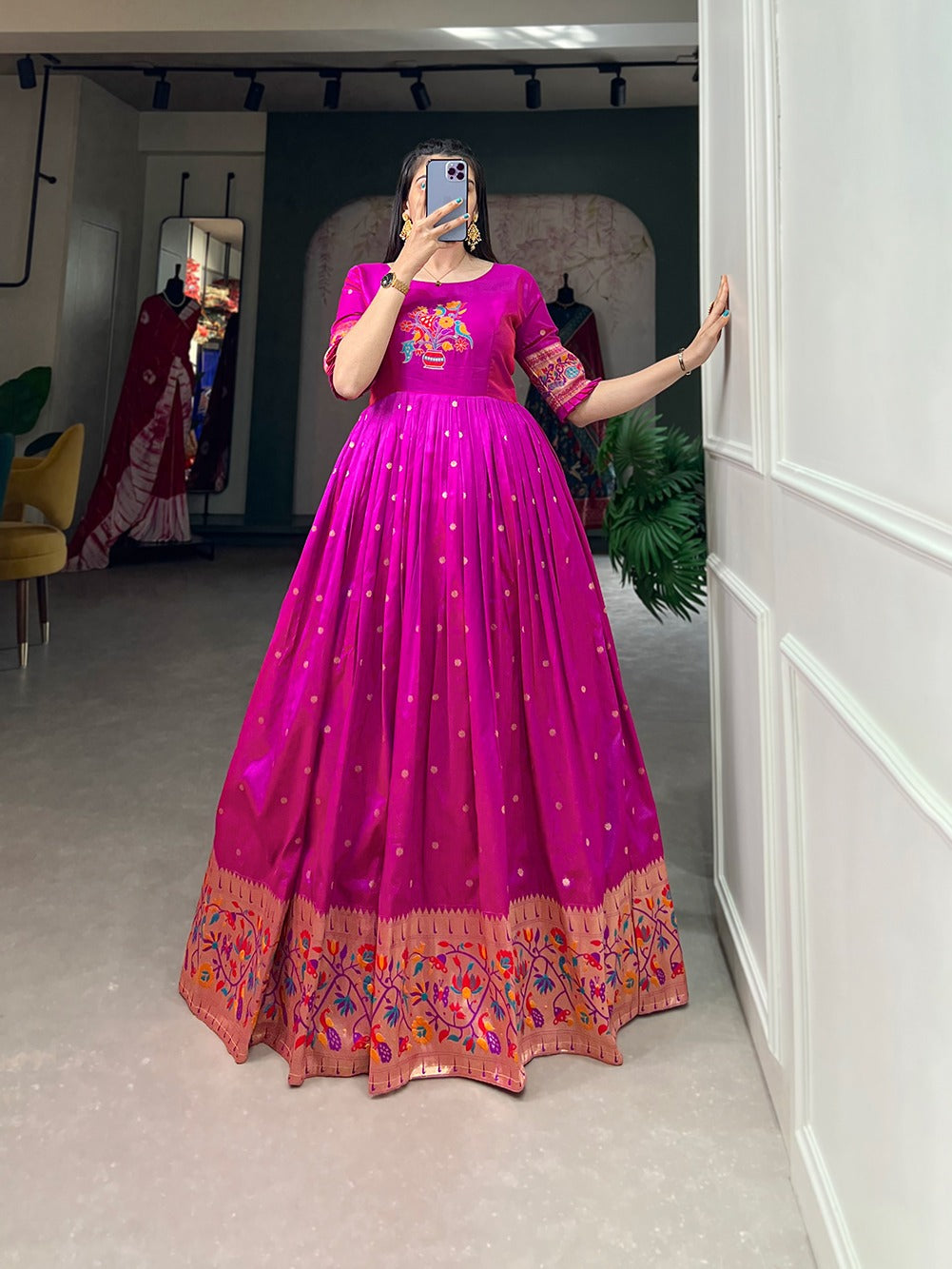 Women Traditional Purple Paithani Gown for Wedding and Raksha Bandhan mahezon