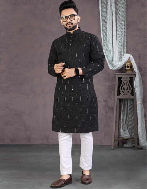 Load image into Gallery viewer, Men Black Cotton Traditional Kurta Pyjama Set for Wedding and Festival mahezon
