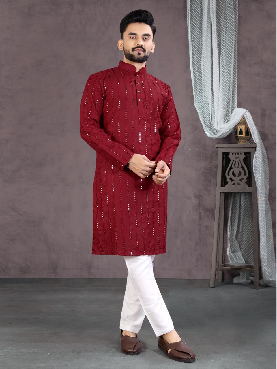 Men Cotton Fancy Kurta Pyjama Set for Wedding and Festival mahezon