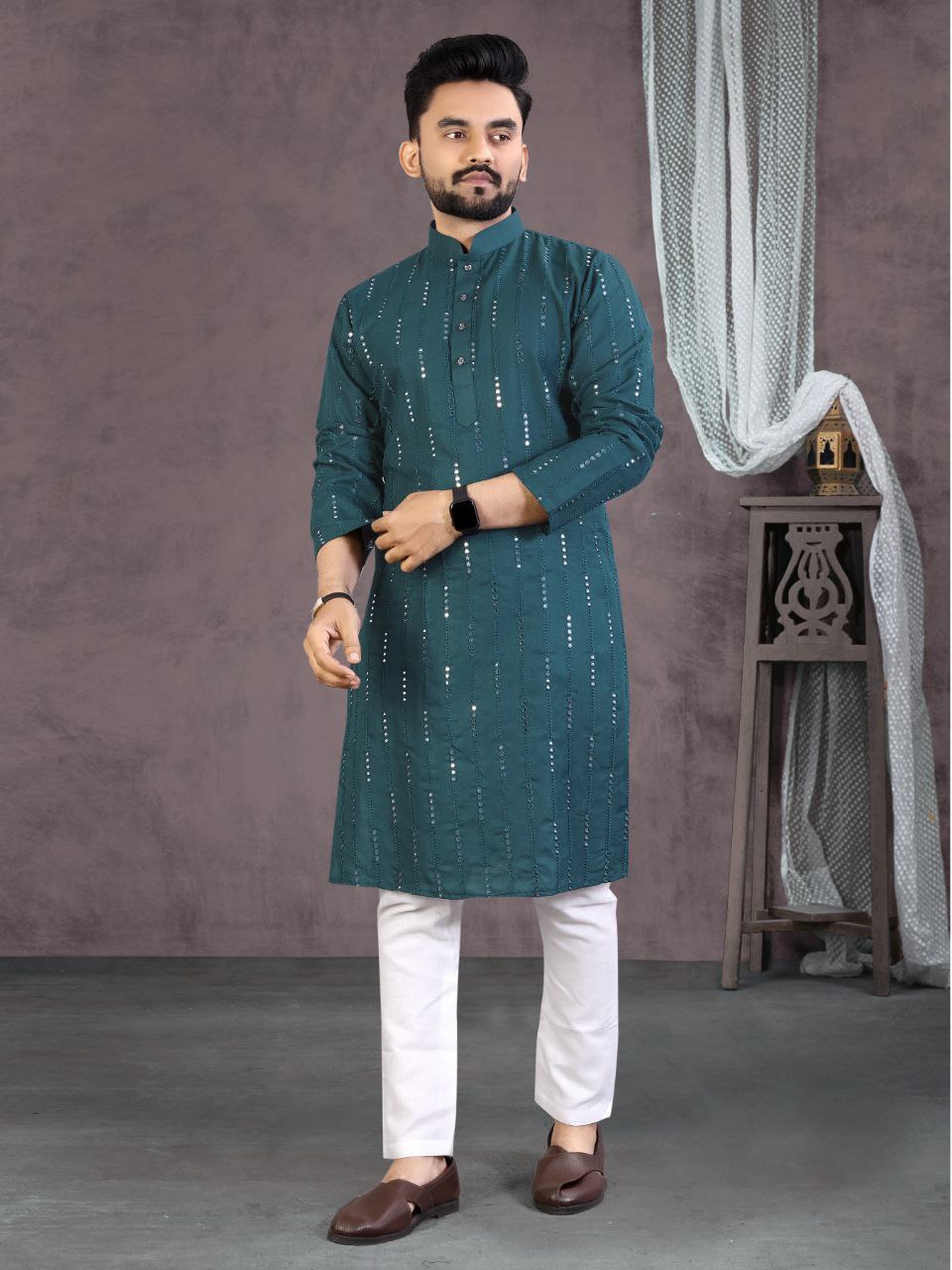 Men Blue Cotton Traditional Kurta Pyjama Set for Wedding and Festival mahezon