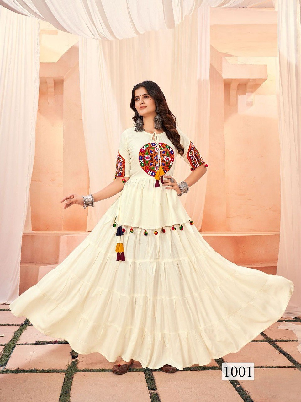 Navratri Women White Top and Skirt Dress mahezon