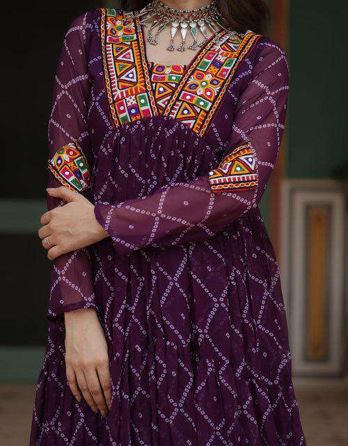 Load image into Gallery viewer, Navratri Traditional Women Purple Bandhani Print Gown mahezon
