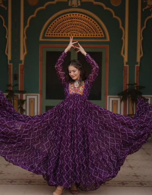 Load image into Gallery viewer, Navratri Traditional Women Purple Bandhani Print Gown mahezon
