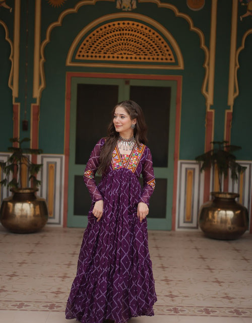 Load image into Gallery viewer, Navratri Traditional Women Purple Bandhani Print Gown mahezon
