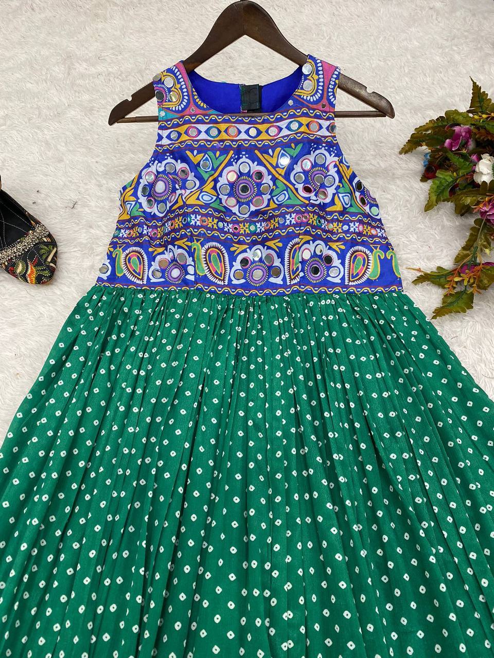 Navratri Designer Green Women Long Kurti mahezon