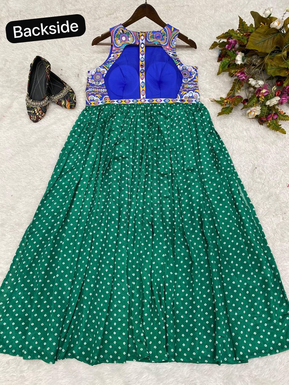 Navratri Designer Green Women Long Kurti mahezon