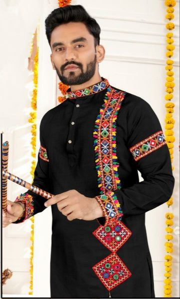 Navratri Traditional Indian Black Men Kurta Pajama mahezon