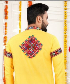 Navratri Traditional Indian Yellow Men Kurta Pajama mahezon