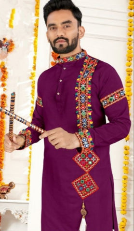 Navratri Traditional Indian Purple Men Kurta Pajama mahezon