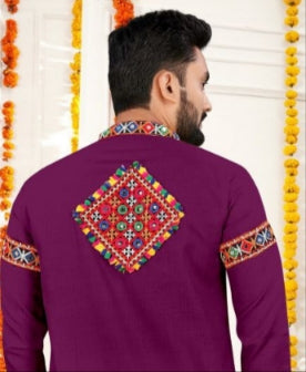 Navratri Traditional Indian Purple Men Kurta Pajama mahezon