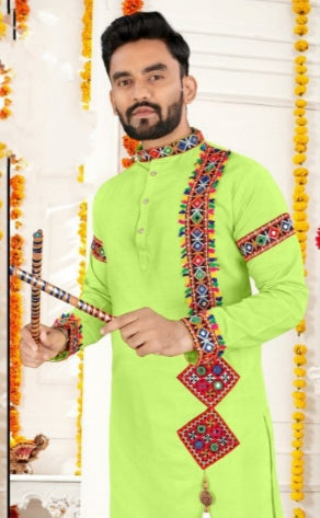 Navratri Traditional Indian Green Men Kurta Pajama mahezon