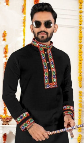 Navratri Traditional Indian Black Men Kurta Pajama Set mahezon