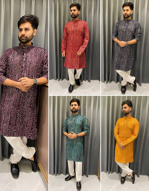 Load image into Gallery viewer, Men Traditional Indian Bandhani Print Kurta mahezon
