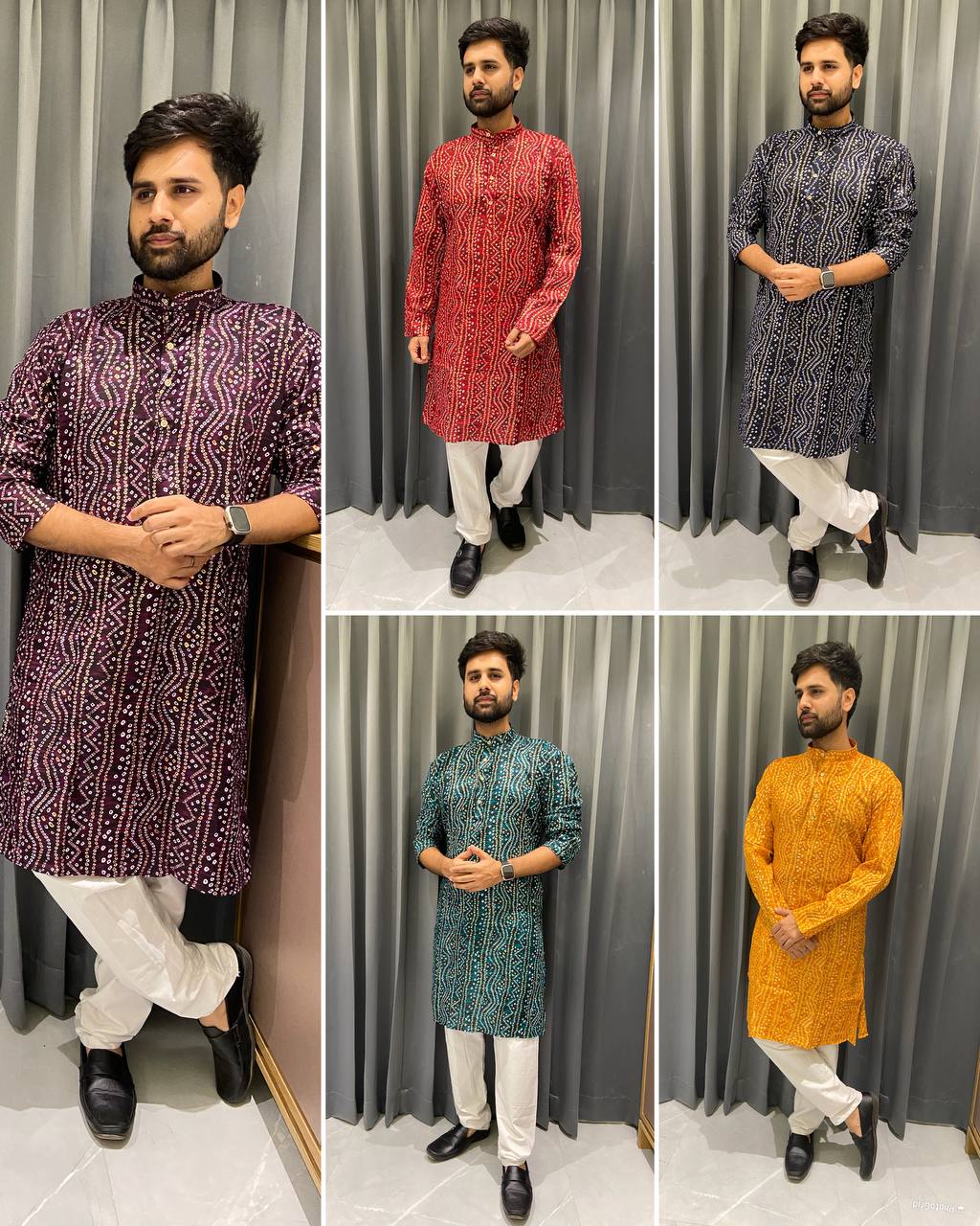 Men Traditional Indian Bandhani Print Kurta mahezon