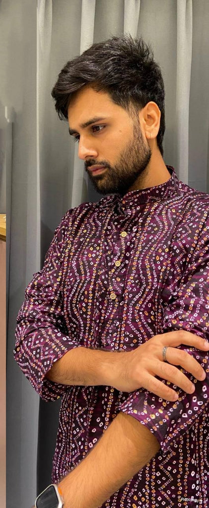 Men Traditional Indian Bandhani Print Kurta mahezon