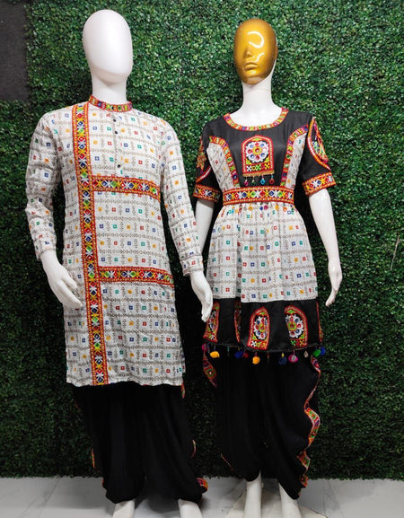 Navratri Traditional Indian White Couple Wear Same Matching Outfits Set Dress mahezon