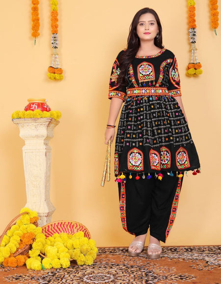 Navratri Traditional Indian Black Women Kedia with Dhoti Set mahezon