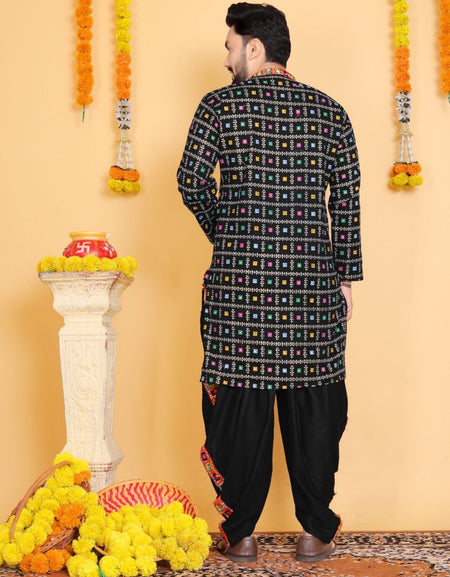 Navratri Traditional Indian Black Men Kurta Dhoti Set mahezon