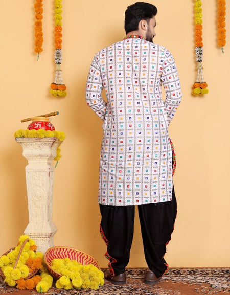 Navratri Traditional Indian White Men Kurta Dhoti Set mahezon