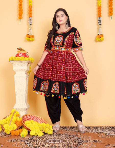 Navratri Traditional Indian Maroon Women Kedia with Dhoti Set mahezon