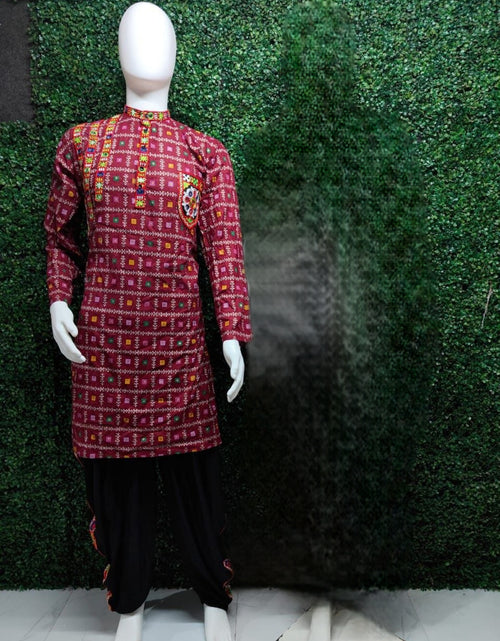 Load image into Gallery viewer, Navratri Traditional Indian Maroon Men Kurta Dhoti Set mahezon
