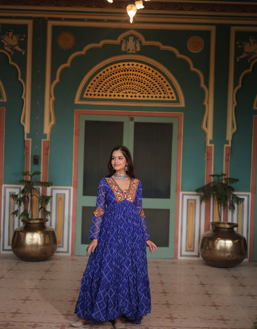 Load image into Gallery viewer, Navratri Traditional Women Blue Bandhani Print Gown mahezon
