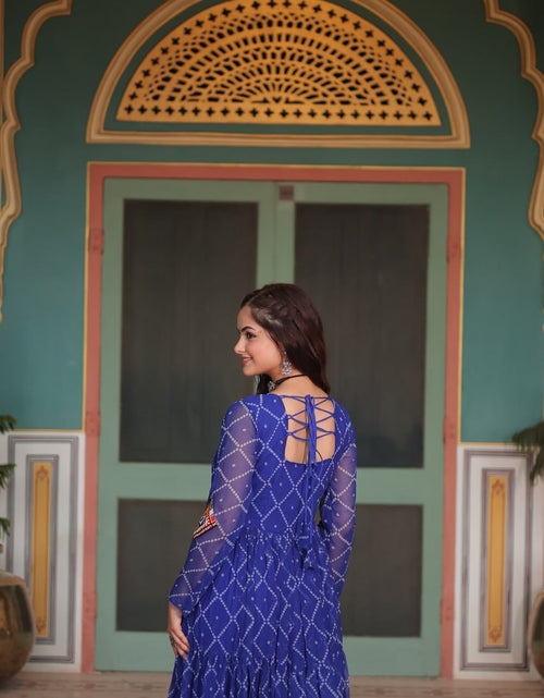 Load image into Gallery viewer, Navratri Traditional Women Blue Bandhani Print Gown mahezon
