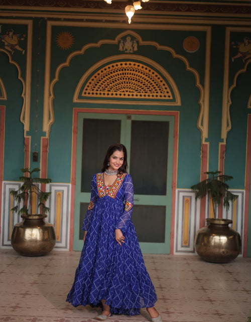 Load image into Gallery viewer, Navratri Traditional Women Blue Bandhani Print Gown mahezon
