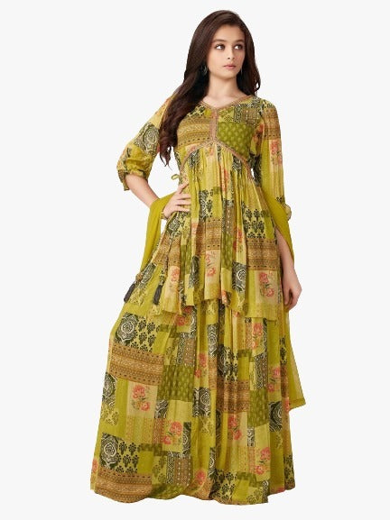 Load image into Gallery viewer, Kids Girl Top Sharara with Dupatta set mahezon
