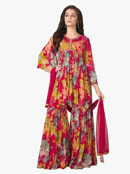 Load image into Gallery viewer, Kids Girl Top Sharara with Dupatta set mahezon
