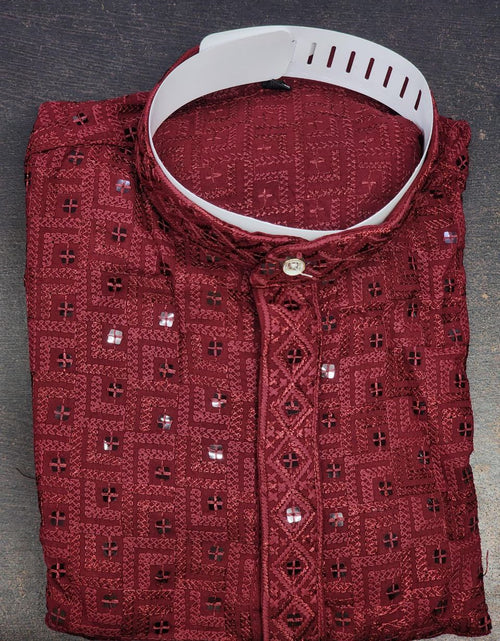 Load image into Gallery viewer, Men Traditional Maroon Chikankari Kurta Pajama for Diwali and Festival mahezon
