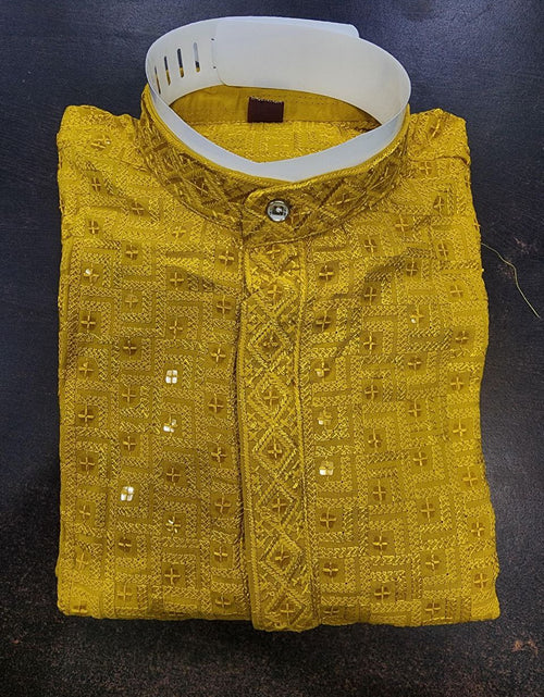 Load image into Gallery viewer, Men Traditional Yellow Chikankari Kurta Pajama for Diwali and Festival mahezon
