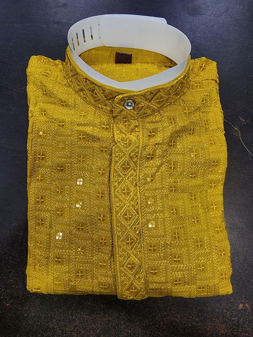 Men Traditional Yellow Chikankari Kurta Pajama for Diwali and Festival mahezon