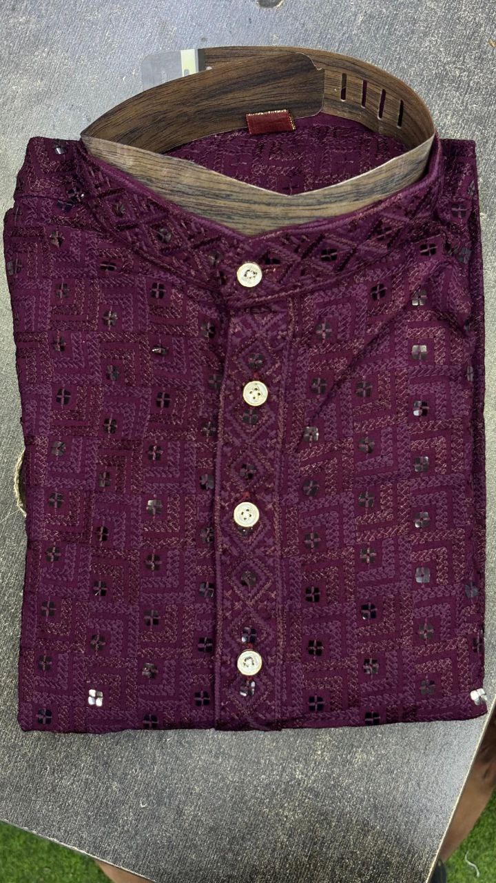 Men Traditional Purple Chikankari Kurta Pajama for Diwali and Festival mahezon