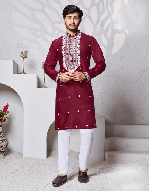 Load image into Gallery viewer, Men&#39;s Maroon Traditional Stylish Kurta Pajama Set mahezon
